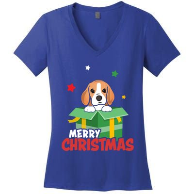 Cute Beagle Santa Dog Lovers Merry Christmas Xmas Design Gift Women's V-Neck T-Shirt