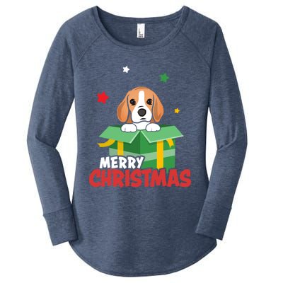 Cute Beagle Santa Dog Lovers Merry Christmas Xmas Design Gift Women's Perfect Tri Tunic Long Sleeve Shirt