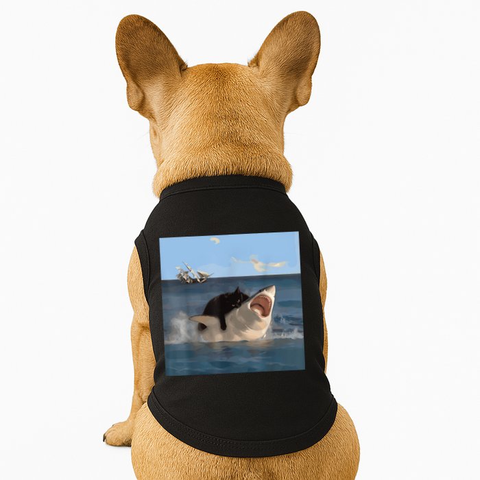 Cat Biting Shark Humorous Playful Funny Cat And Shark Doggie Tank