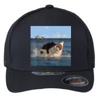 Cat Biting Shark Humorous Playful Funny Cat And Shark Flexfit Unipanel Trucker Cap