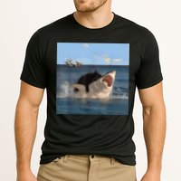 Cat Biting Shark Humorous Playful Funny Cat And Shark Performance Shirt