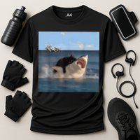 Cat Biting Shark Humorous Playful Funny Cat And Shark Performance Shirt