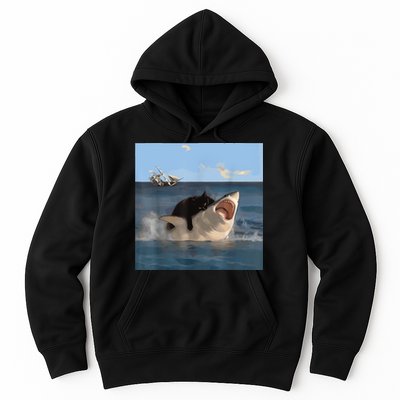 Cat Biting Shark Humorous Playful Funny Cat And Shark Hoodie