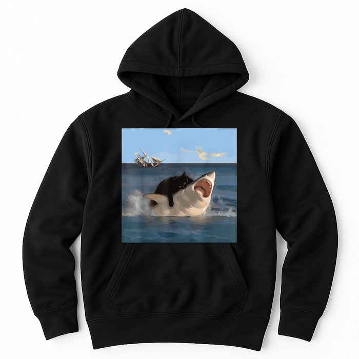 Cat Biting Shark Humorous Playful Funny Cat And Shark Hoodie