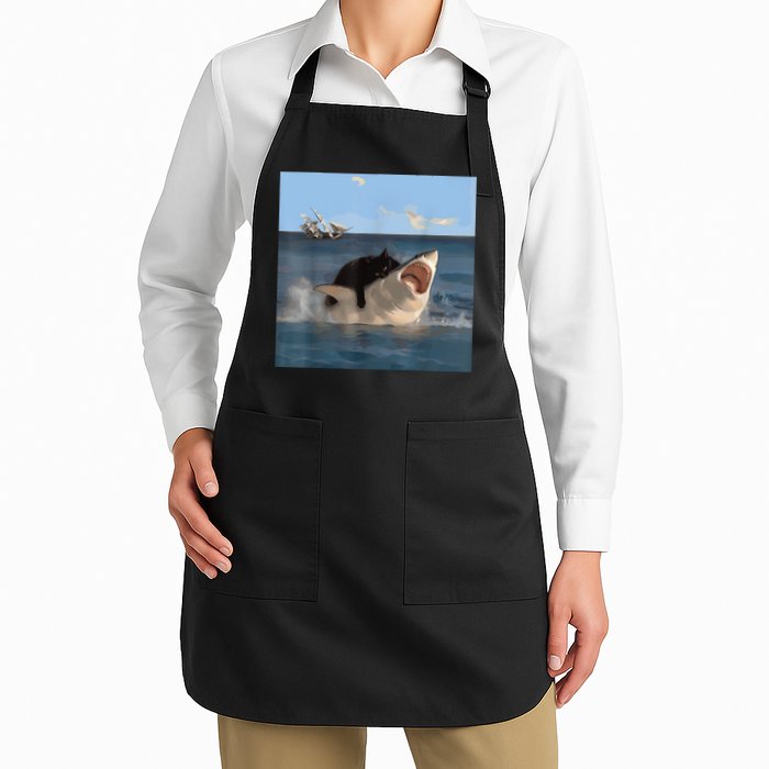 Cat Biting Shark Humorous Playful Funny Cat And Shark Apron