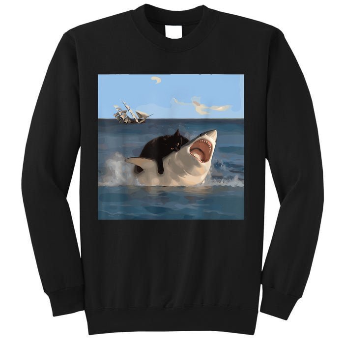 Cat Biting Shark Humorous Playful Funny Cat And Shark Sweatshirt