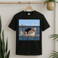 Cat Biting Shark Humorous Playful Funny Cat And Shark T-Shirt