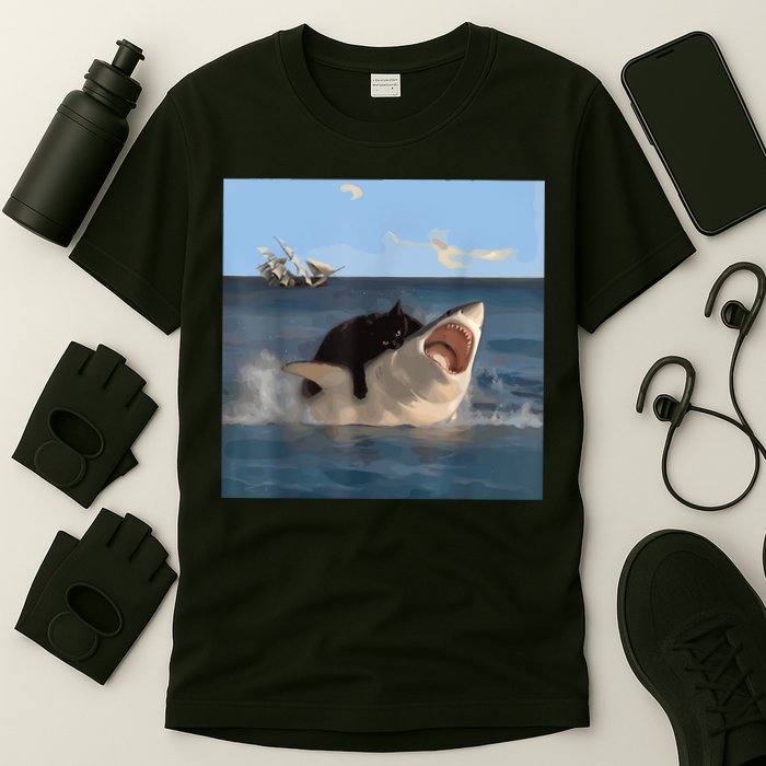 Cat Biting Shark Humorous Playful Funny Cat And Shark T-Shirt