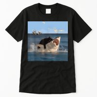 Cat Biting Shark Humorous Playful Funny Cat And Shark Tall T-Shirt