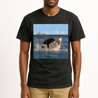 Cat Biting Shark Humorous Playful Funny Cat And Shark Tall T-Shirt