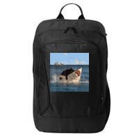 Cat Biting Shark Humorous Playful Funny Cat And Shark City Backpack