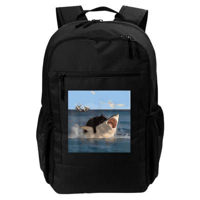 Cat Biting Shark Humorous Playful Funny Cat And Shark Daily Commute Backpack
