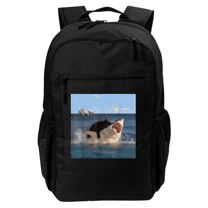 Cat Biting Shark Humorous Playful Funny Cat And Shark Backpack