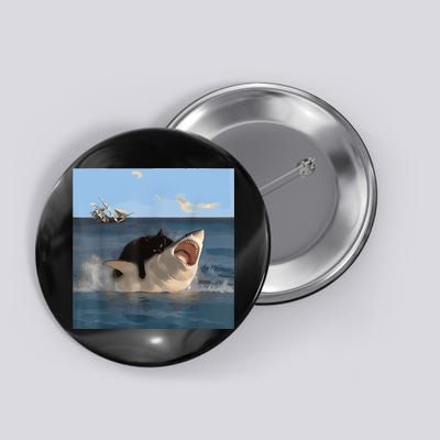 Cat Biting Shark Humorous Playful Funny Cat And Shark Button