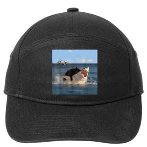 Cat Biting Shark Humorous Playful Funny Cat And Shark 7-Panel Snapback Hat