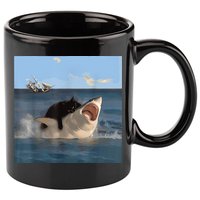Cat Biting Shark Humorous Playful Funny Cat And Shark 11oz C Handle Ceramic Mug