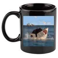 Cat Biting Shark Humorous Playful Funny Cat And Shark 11oz C Handle Ceramic Mug