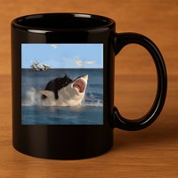 Cat Biting Shark Humorous Playful Funny Cat And Shark 11oz C Handle Ceramic Mug