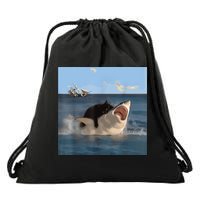 Cat Biting Shark Humorous Playful Funny Cat And Shark Drawstring Bag