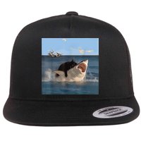 Cat Biting Shark Humorous Playful Funny Cat And Shark Flatbill Hat