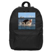 Cat Biting Shark Humorous Playful Funny Cat And Shark 16 in Basic Backpack