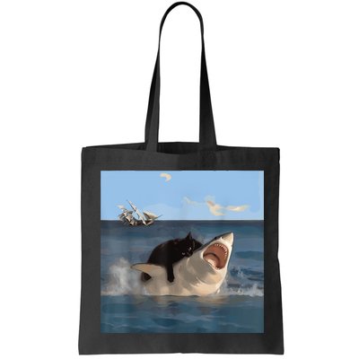Cat Biting Shark Humorous Playful Funny Cat And Shark Bag