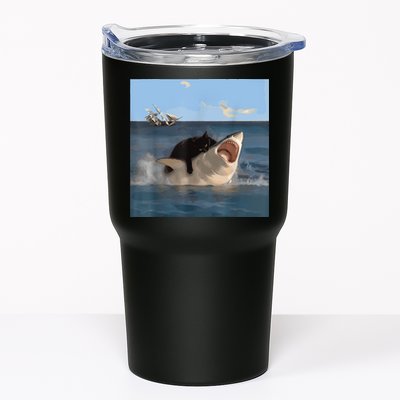 Cat Biting Shark Humorous Playful Funny Cat And Shark Tumbler