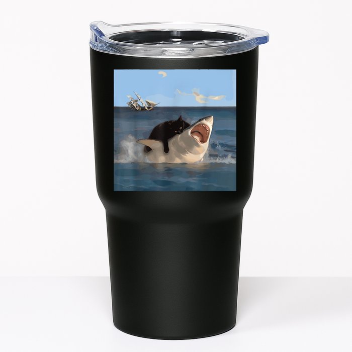 Cat Biting Shark Humorous Playful Funny Cat And Shark Tumbler