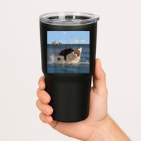 Cat Biting Shark Humorous Playful Funny Cat And Shark Tumbler