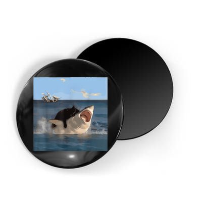 Cat Biting Shark Humorous Playful Funny Cat And Shark Magnet