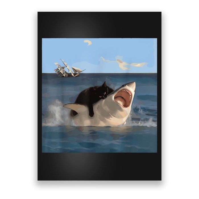 Cat Biting Shark Humorous Playful Funny Cat And Shark Poster