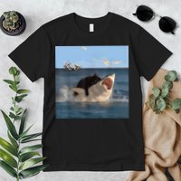 Cat Biting Shark Humorous Playful Funny Cat And Shark Premium T-Shirt