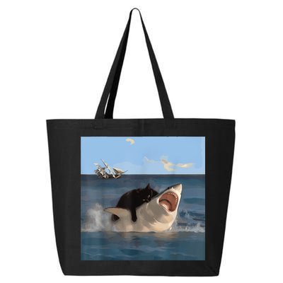 Cat Biting Shark Humorous Playful Funny Cat And Shark 25L Jumbo Tote
