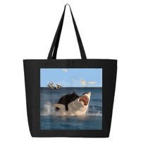Cat Biting Shark Humorous Playful Funny Cat And Shark 25L Jumbo Tote