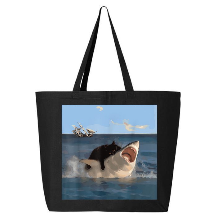 Cat Biting Shark Humorous Playful Funny Cat And Shark 25L Jumbo Tote