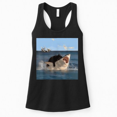 Cat Biting Shark Humorous Playful Funny Cat And Shark Womens Tank Top