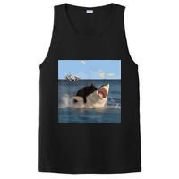 Cat Biting Shark Humorous Playful Funny Cat And Shark PosiCharge Competitor Tank