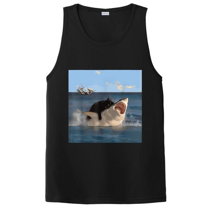 Cat Biting Shark Humorous Playful Funny Cat And Shark PosiCharge Competitor Tank