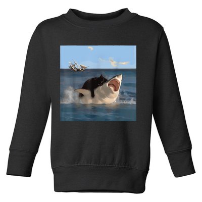 Cat Biting Shark Humorous Playful Funny Cat And Shark Toddler Sweatshirt