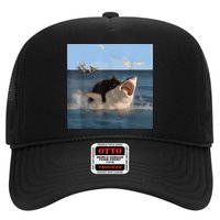 Cat Biting Shark Humorous Playful Funny Cat And Shark Trucker Hat
