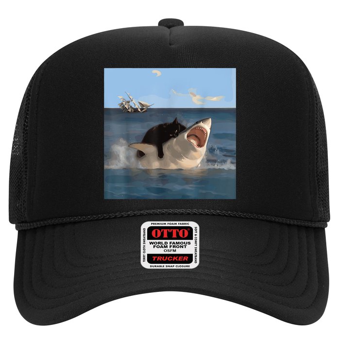 Cat Biting Shark Humorous Playful Funny Cat And Shark Trucker Hat