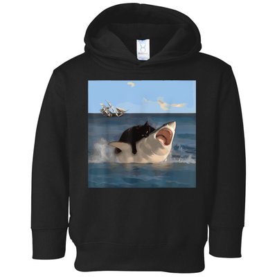 Cat Biting Shark Humorous Playful Funny Cat And Shark Toddler Hoodie