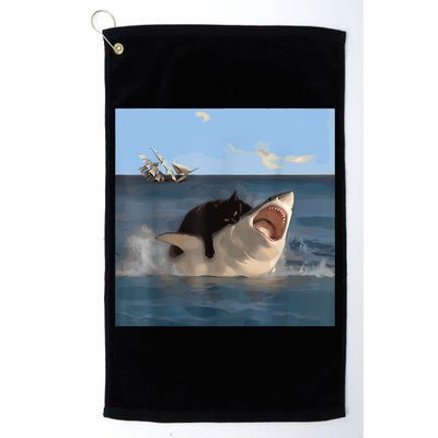 Cat Biting Shark Humorous Playful Funny Cat And Shark Golf Towel