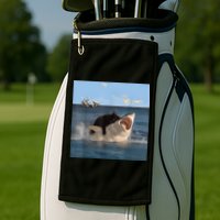 Cat Biting Shark Humorous Playful Funny Cat And Shark Golf Towel