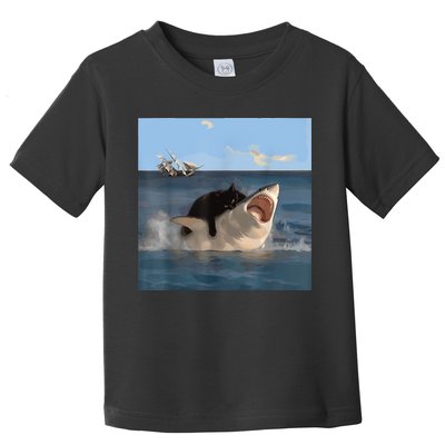 Cat Biting Shark Humorous Playful Funny Cat And Shark Toddler T-Shirt