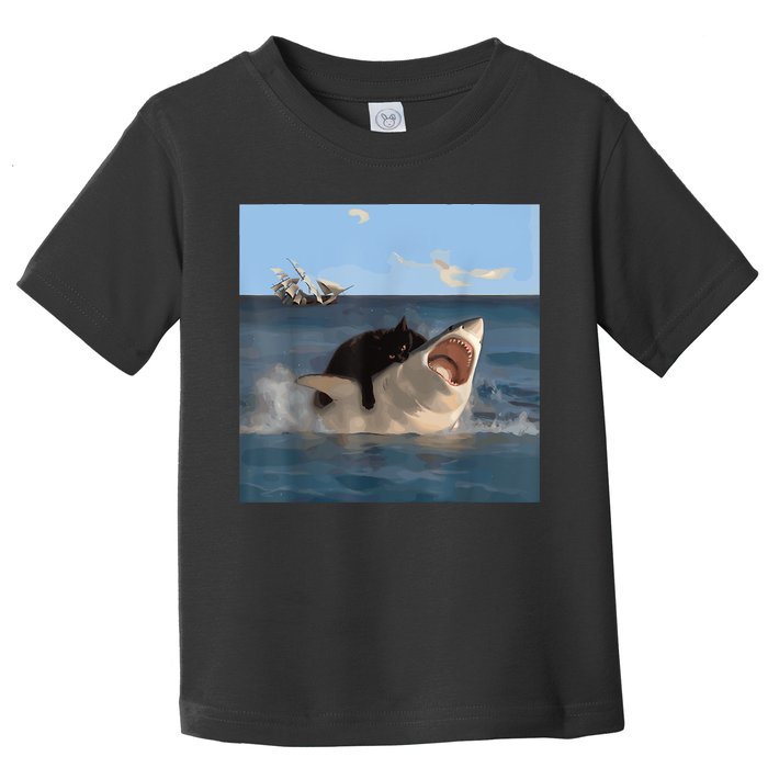 Cat Biting Shark Humorous Playful Funny Cat And Shark Toddler T-Shirt