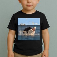 Cat Biting Shark Humorous Playful Funny Cat And Shark Toddler T-Shirt