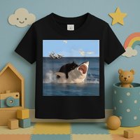 Cat Biting Shark Humorous Playful Funny Cat And Shark Toddler T-Shirt