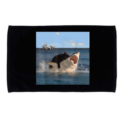 Cat Biting Shark Humorous Playful Funny Cat And Shark Microfiber Hand Towel