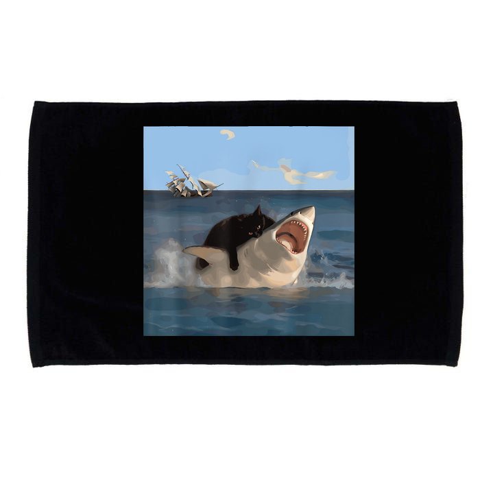 Cat Biting Shark Humorous Playful Funny Cat And Shark Microfiber Hand Towel